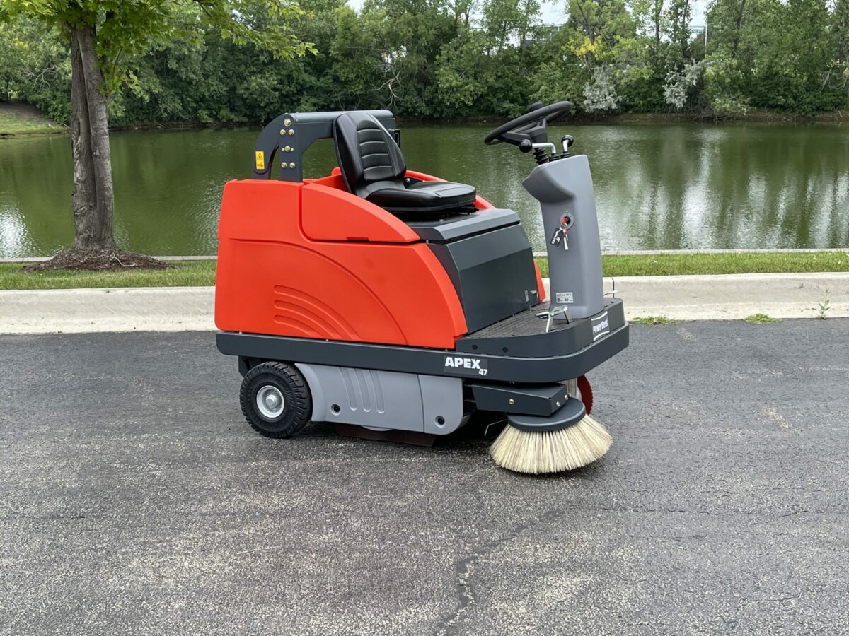 PowerBoss Apex 47 rider sweeper outdoors