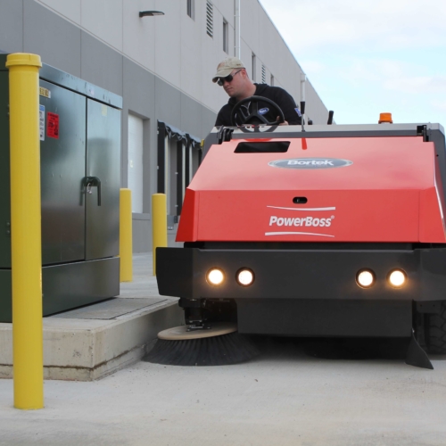 PowerBoss Atlas Sweeping in a Parking Lot