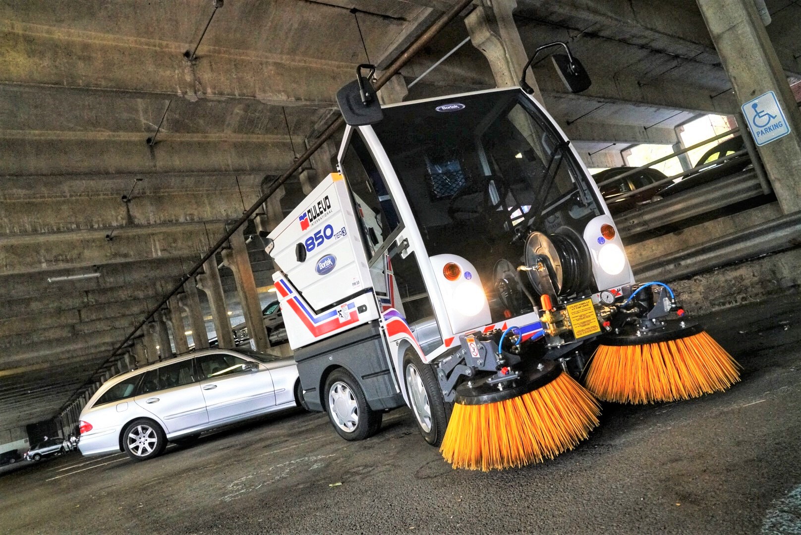 Dulevo 850 Mini Sweeper in parking garage
