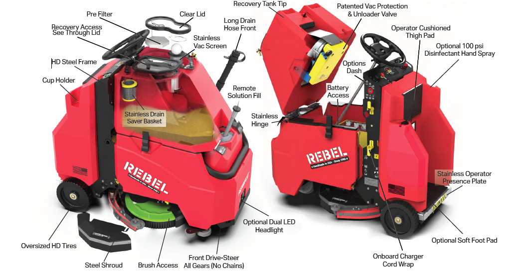 Factory Cat Rebel Stand-On Scrubber Features Overview - Bortek Industries